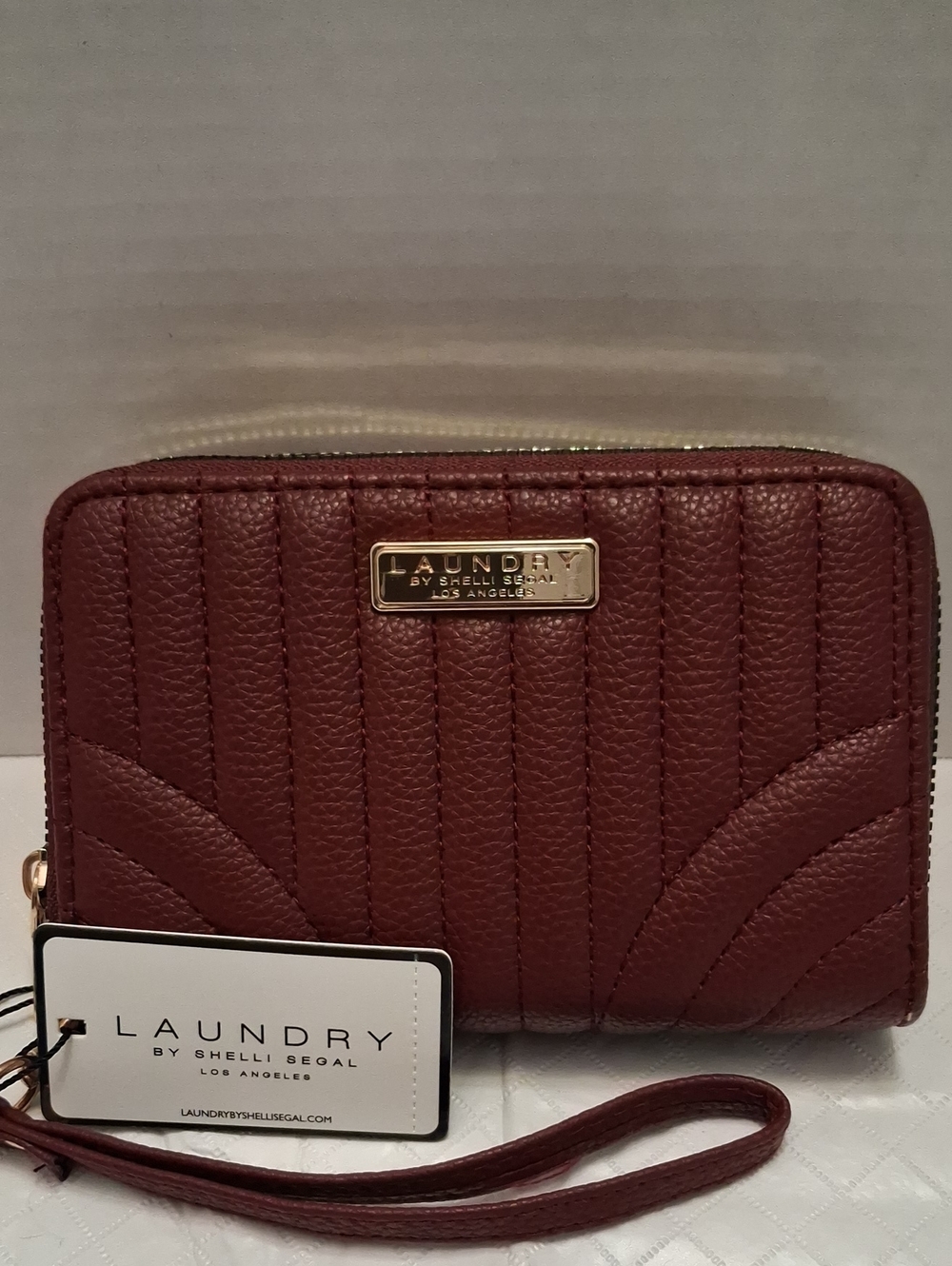 Laundry By Shelli Segal Quilted Wristlet Wallet in Deep Burgundy Red.